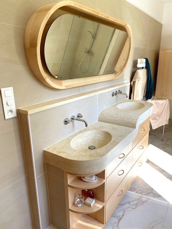 double vasque salle de bain en pierre calcaire marbre sur mesure bacs ovales lavabos