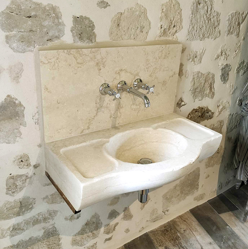 vasque salle de bain en pierre calcaire bac ovale