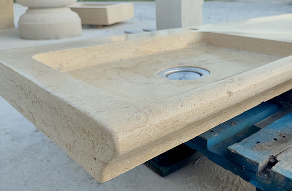 évier en pierre de taille double bac sur mesure artisanal artisanat français