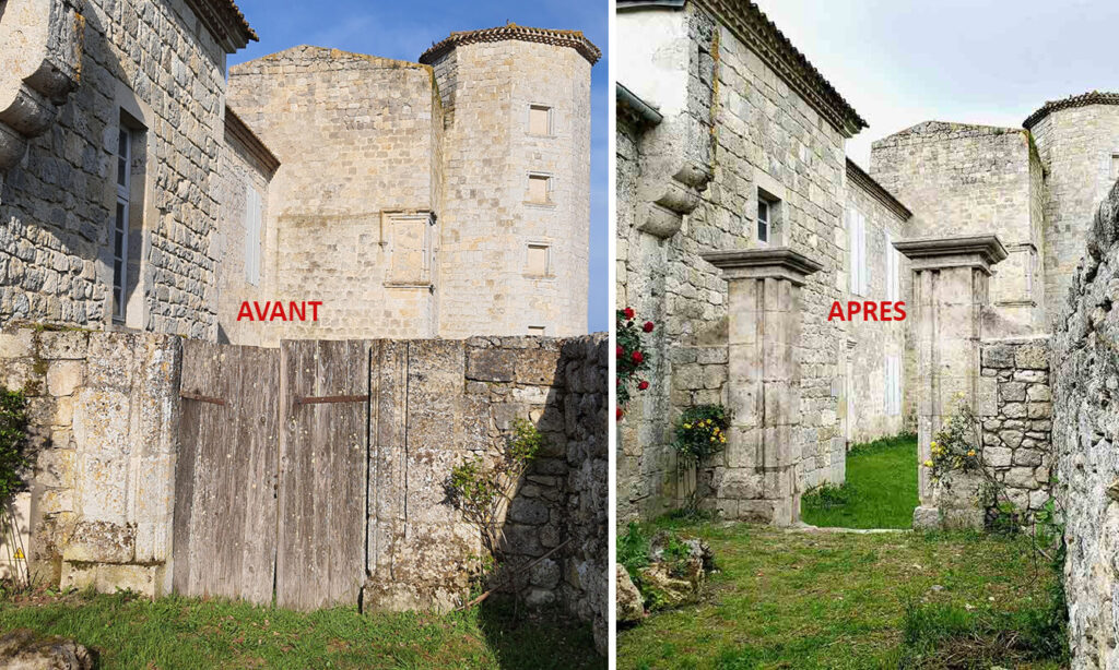 piliers en pierre de taille anciens entrée portail château rénovation restauration architecture sur mesure artisanat français bâtiment classé